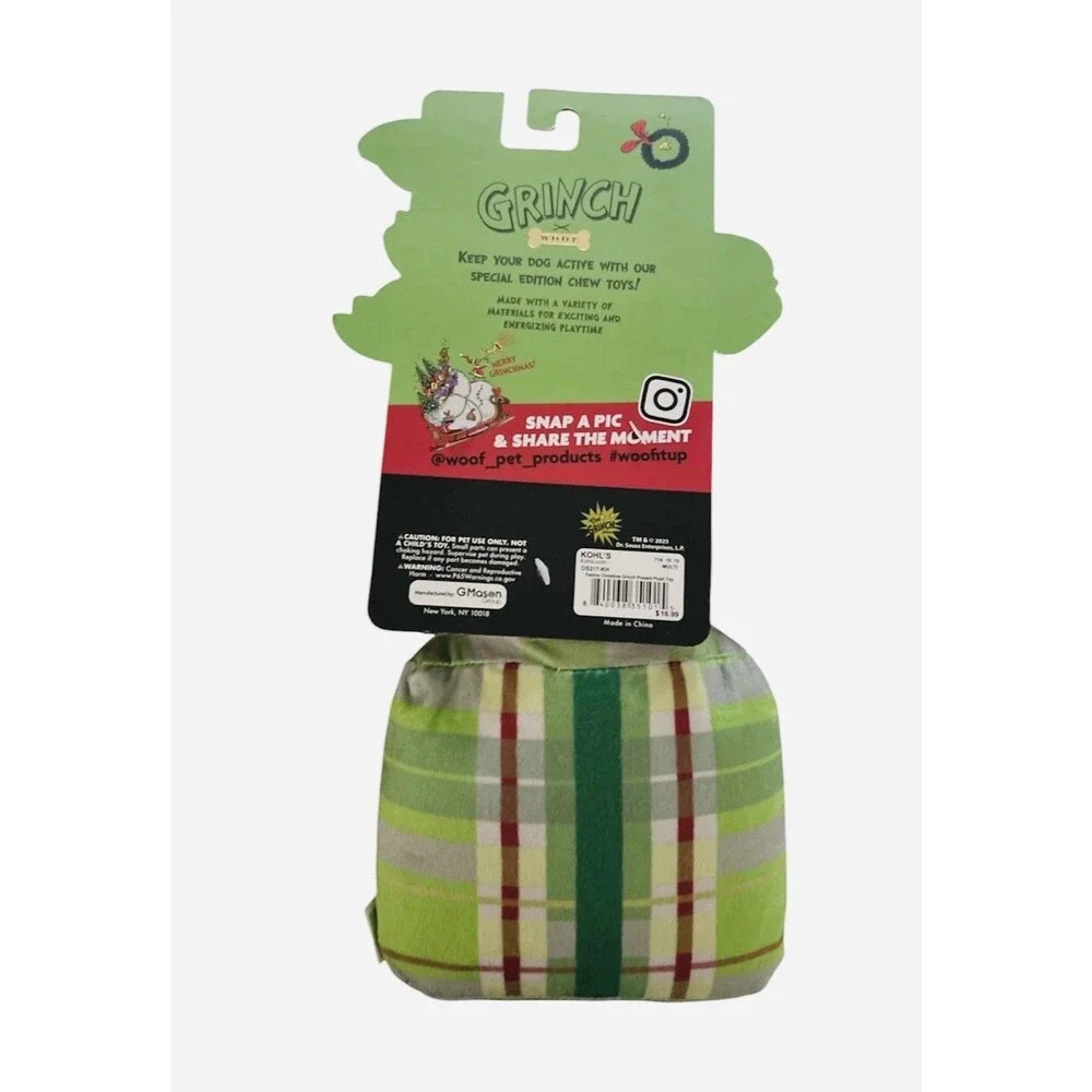 The Grinch Woof Dog Toy with Squeaker Christmas Gift for Pets